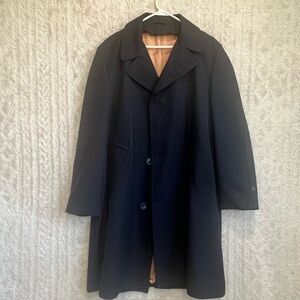 Wingflite Men's Navy Blue Long Trench Coat Sz 42R Side Pockets